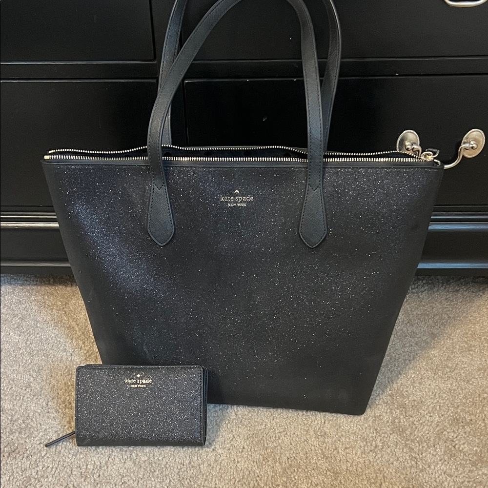 Kate Spade Sparkling Black Tote and Wallet Set